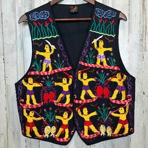 Casa Maya Tipicos Vest Size Large Guatemala Folk Art 100 Cotton Embroidered EUC